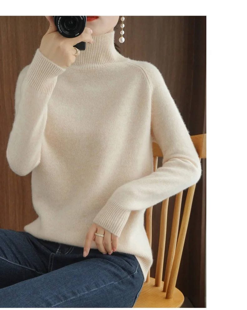 Joan | Sophisticated Ribbed Trim Long Sleeve Turtleneck Sweater