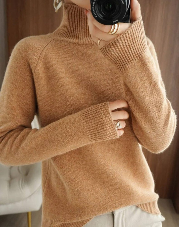 Joan | Sophisticated Ribbed Trim Long Sleeve Turtleneck Sweater