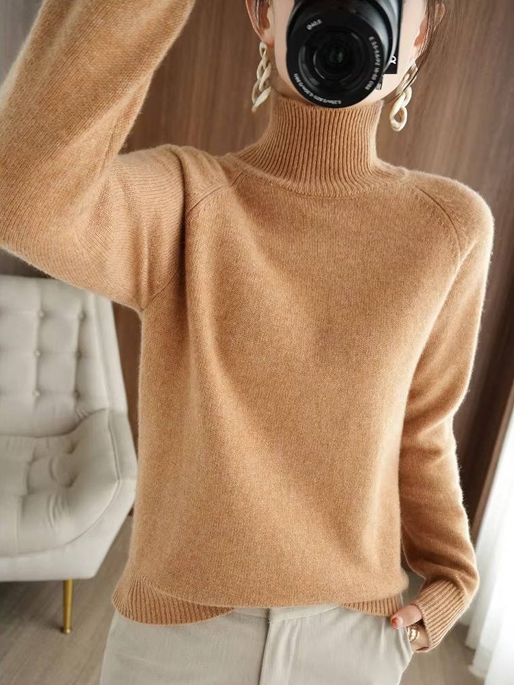 Joan | Sophisticated Ribbed Trim Long Sleeve Turtleneck Sweater