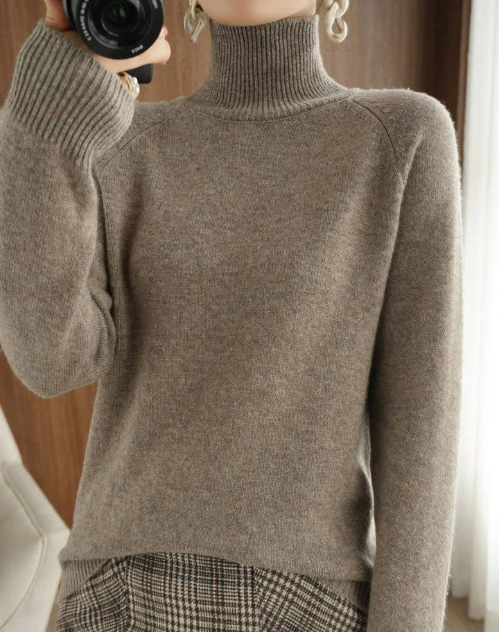 Joan | Sophisticated Ribbed Trim Long Sleeve Turtleneck Sweater
