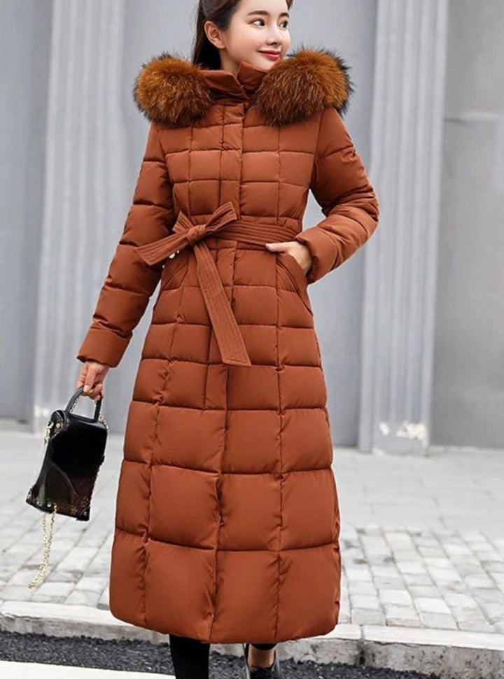 Joyce | Long Belted Hooded Winter Puffer Jacket Women