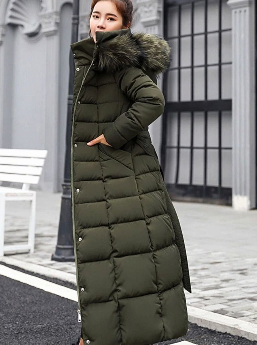 Joyce | Long Belted Hooded Winter Puffer Jacket Women
