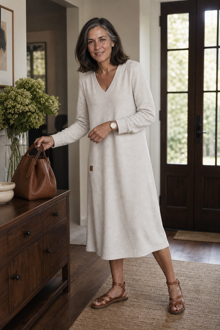 Judy | Relaxed V-Neck A-Line Midi Sweater Dress