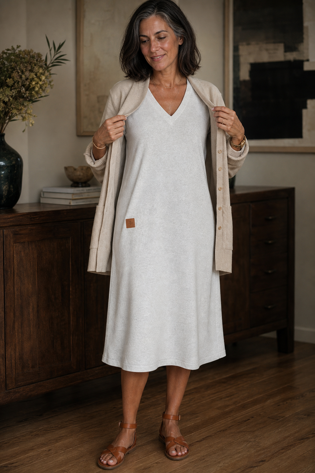 Judy | Relaxed V-Neck A-Line Midi Sweater Dress