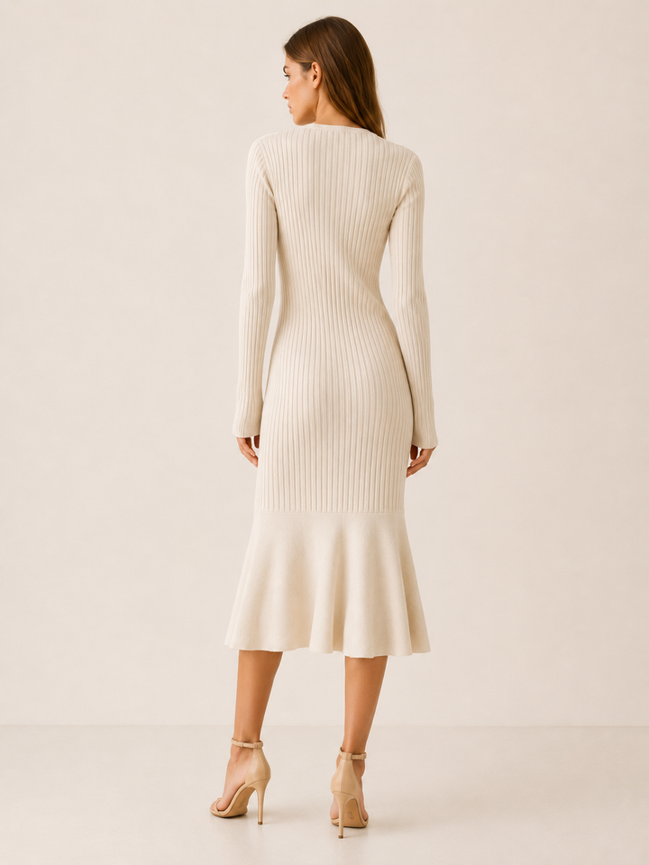 Julia | Chic Ribbed Long Sleeve Midi Sweater Dress