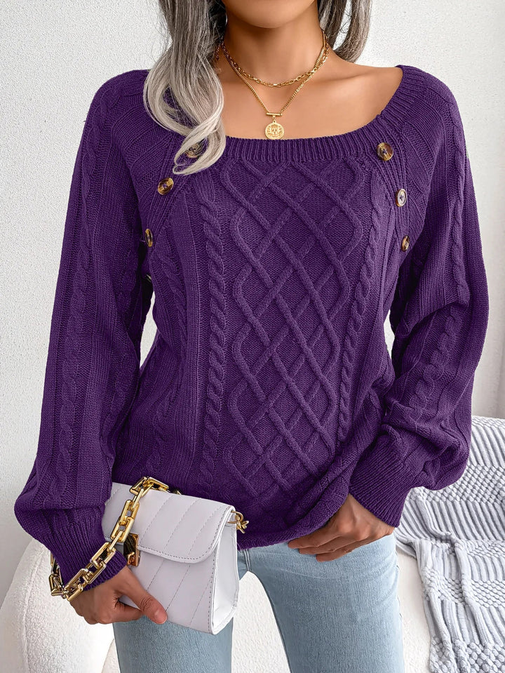 Julia | Oversized Chunky Cable Knit Sweater with Buttons