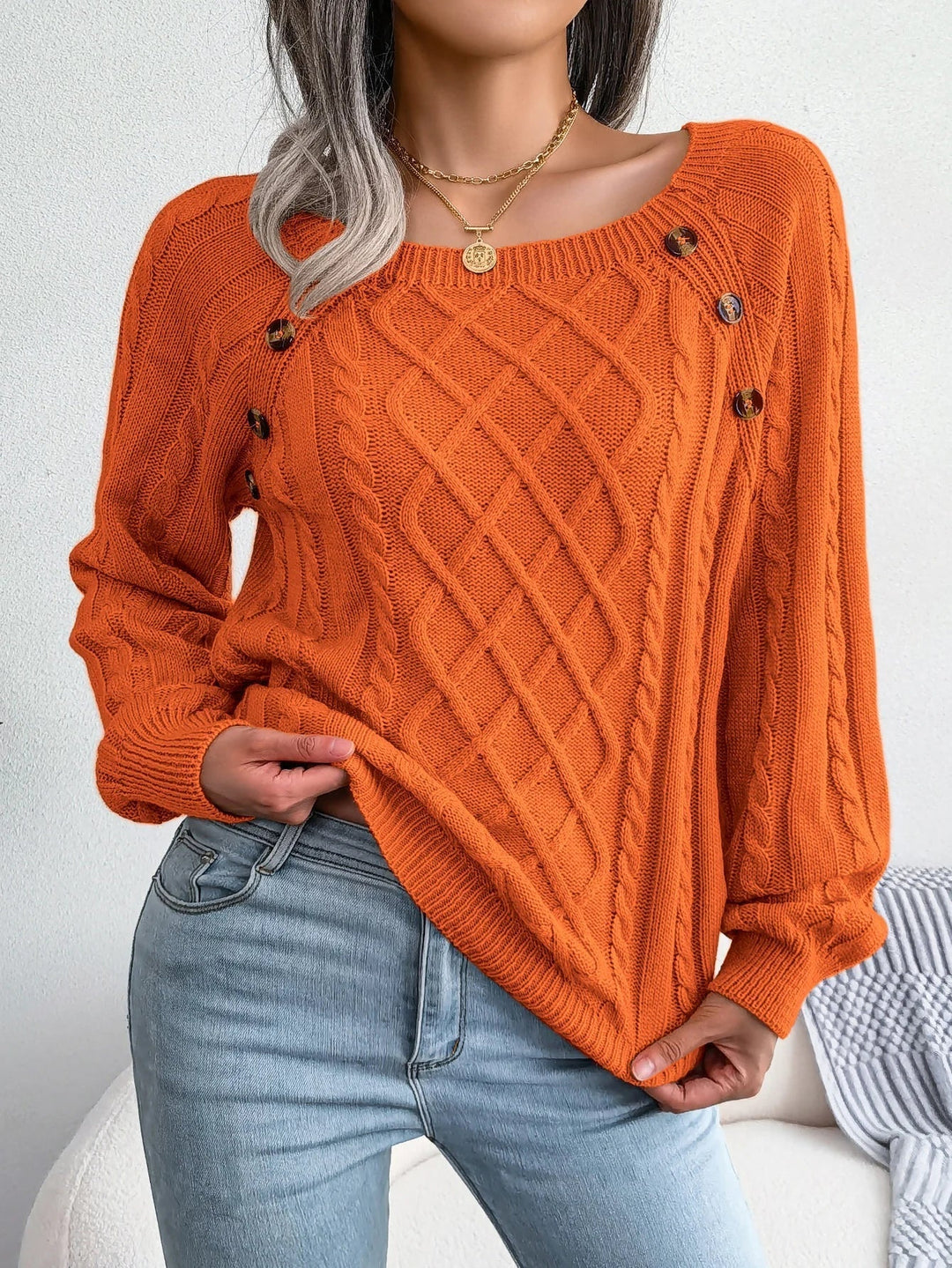 Julia | Oversized Chunky Cable Knit Sweater with Buttons