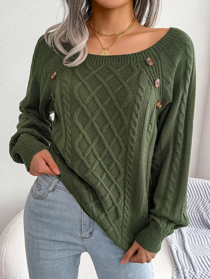 Julia | Oversized Chunky Cable Knit Sweater with Buttons