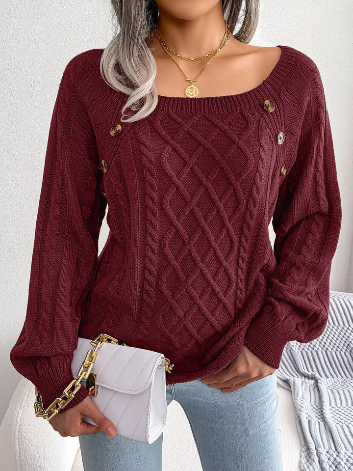 Julia | Oversized Chunky Cable Knit Sweater with Buttons