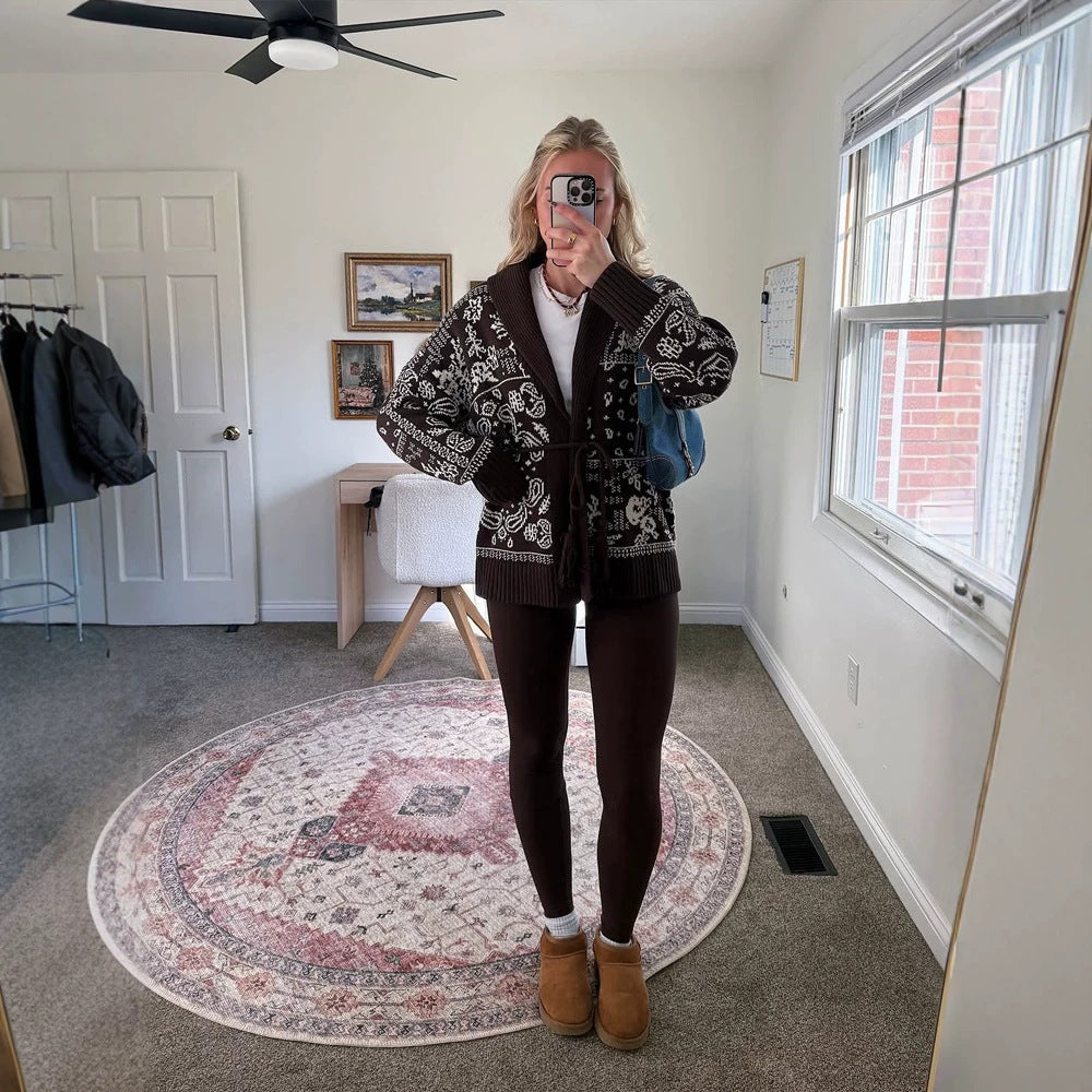 Katherine | Elegant Belted Fair Isle Cardigan Womens