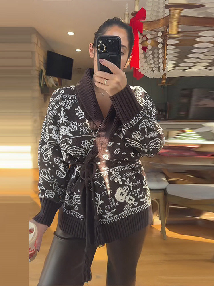 Katherine | Elegant Belted Fair Isle Cardigan Womens