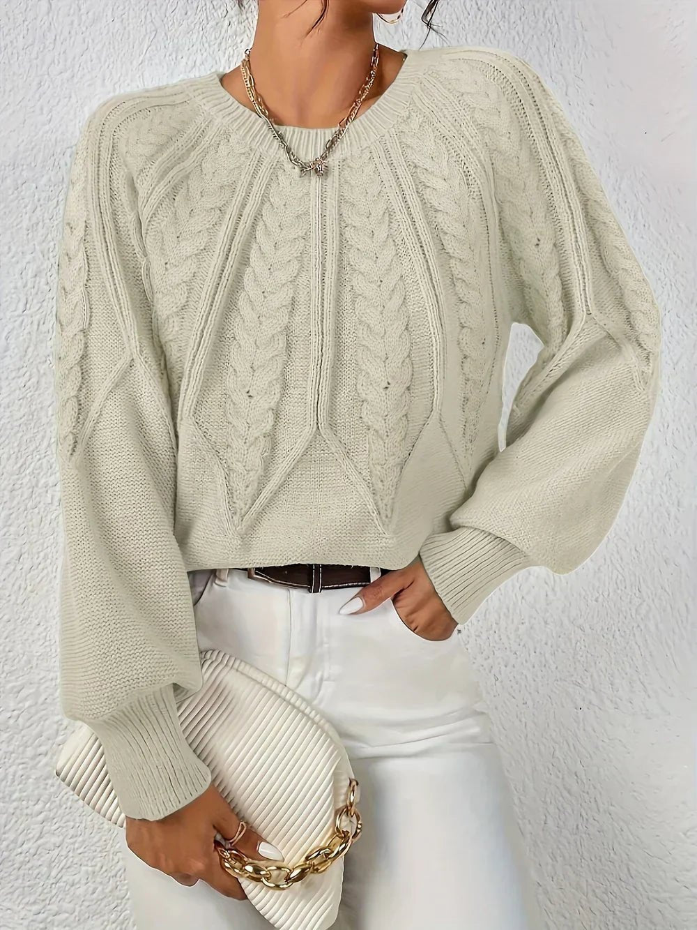 Katherine | Polished Balloon Sleeve Chunky Cable Knit Sweater