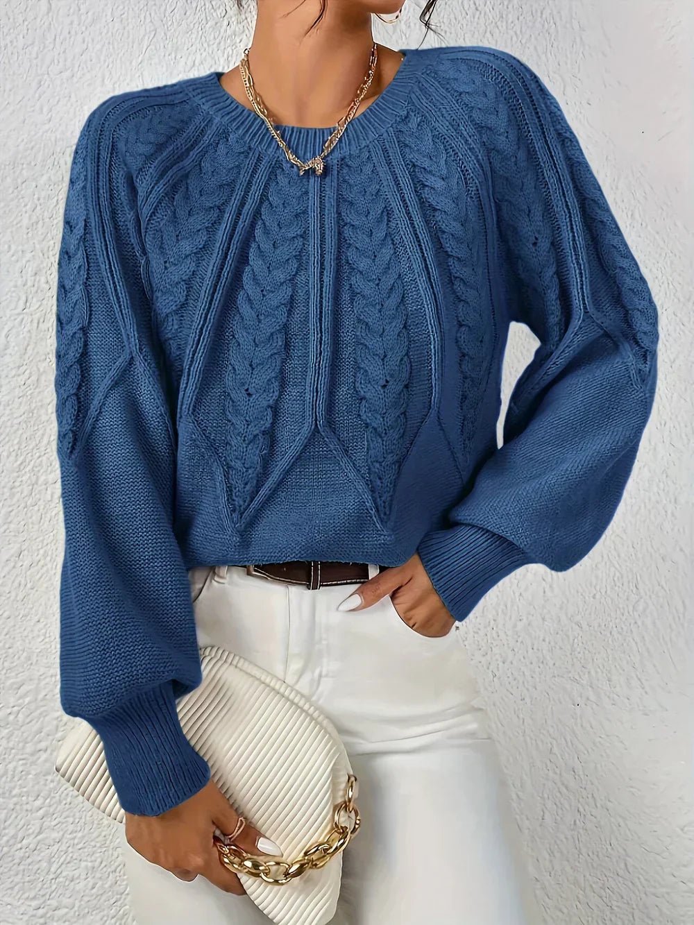 Katherine | Polished Balloon Sleeve Chunky Cable Knit Sweater