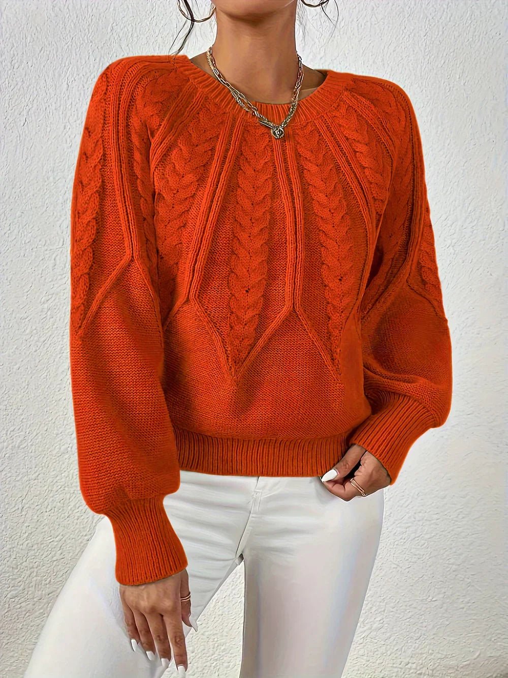 Katherine | Polished Balloon Sleeve Chunky Cable Knit Sweater