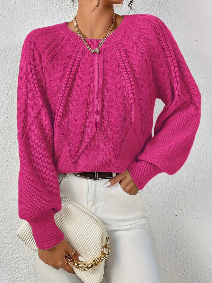 Katherine | Polished Balloon Sleeve Chunky Cable Knit Sweater