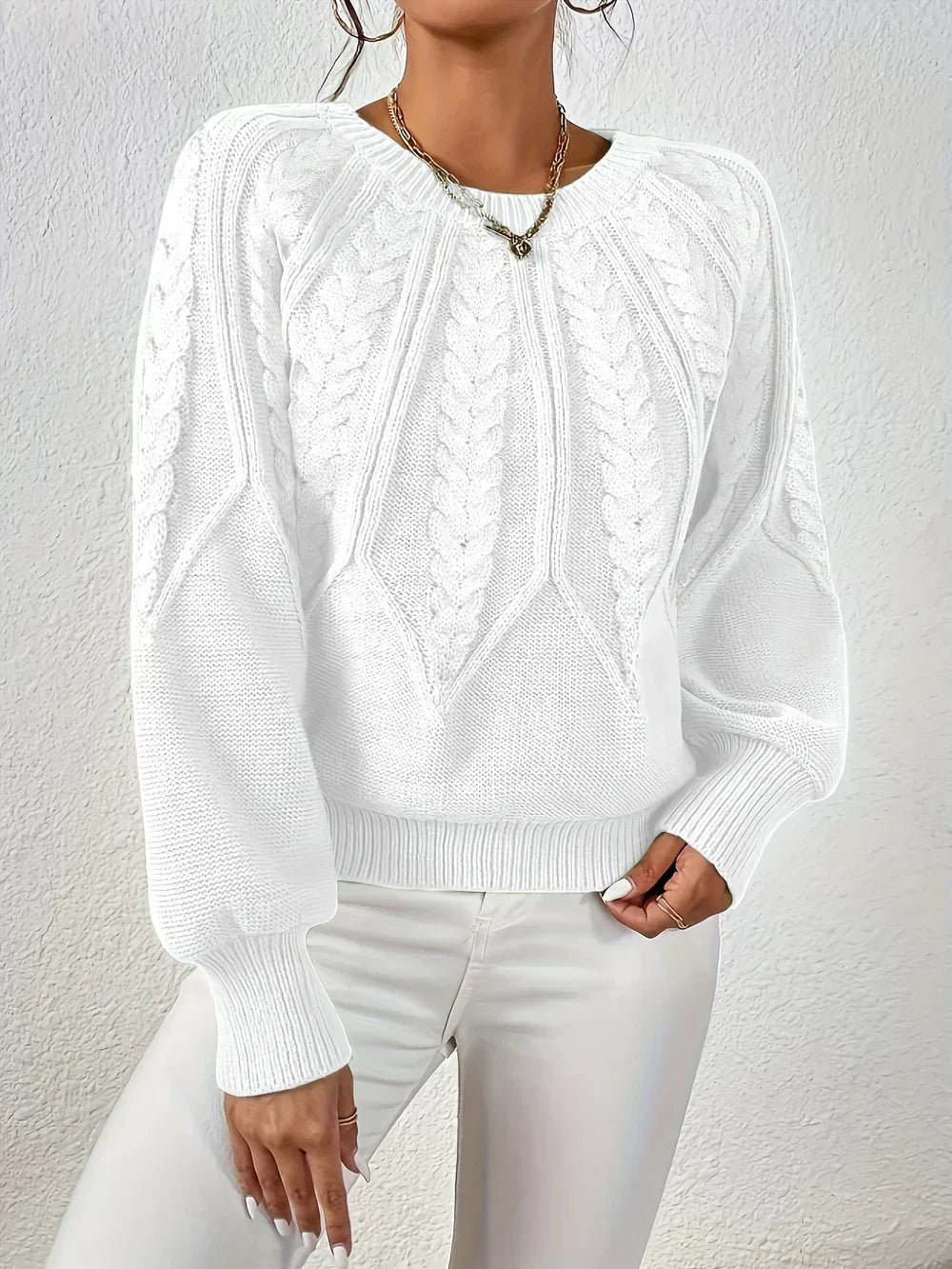 Katherine | Polished Balloon Sleeve Chunky Cable Knit Sweater