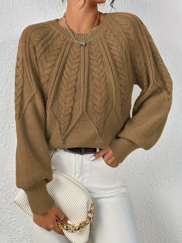 Katherine | Polished Balloon Sleeve Chunky Cable Knit Sweater