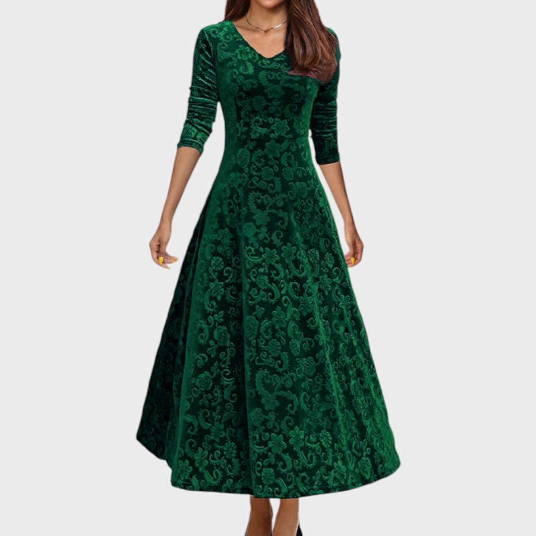 Katherine | Sophisticated Floral A-Line Maxi Christmas Dress