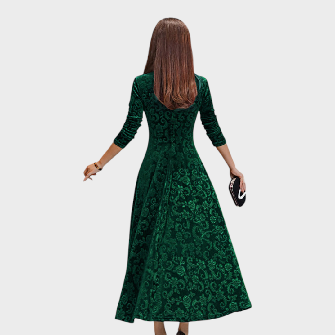 Katherine | Sophisticated Floral A-Line Maxi Christmas Dress