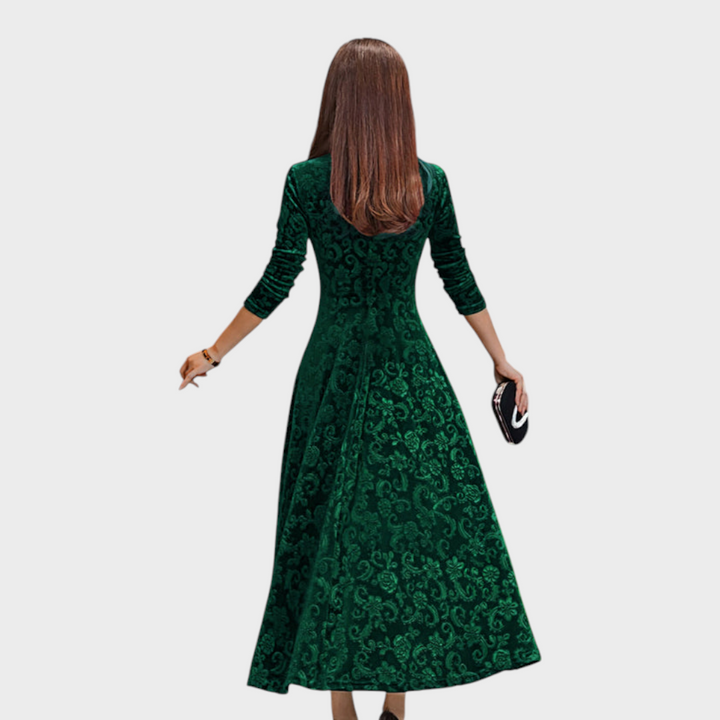 Katherine | Sophisticated Floral A-Line Maxi Christmas Dress