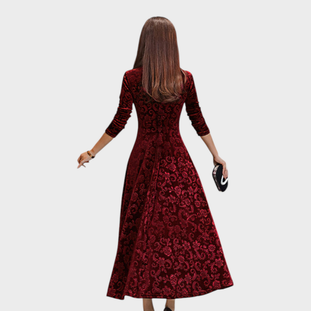 Katherine | Sophisticated Floral A-Line Maxi Christmas Dress