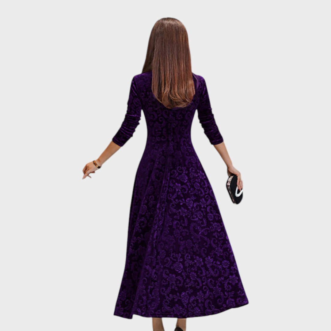 Katherine | Sophisticated Floral A-Line Maxi Christmas Dress