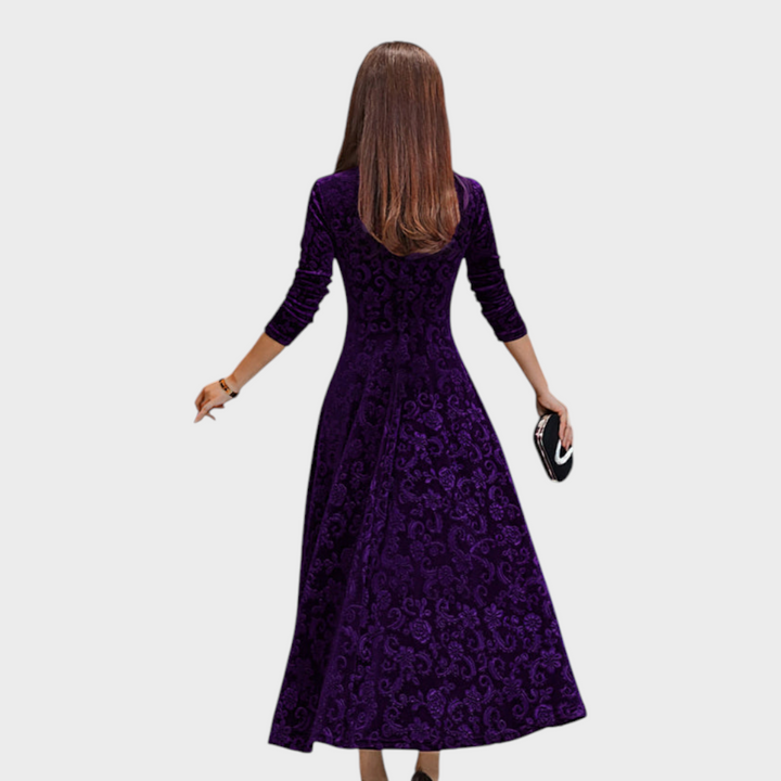 Katherine | Sophisticated Floral A-Line Maxi Christmas Dress