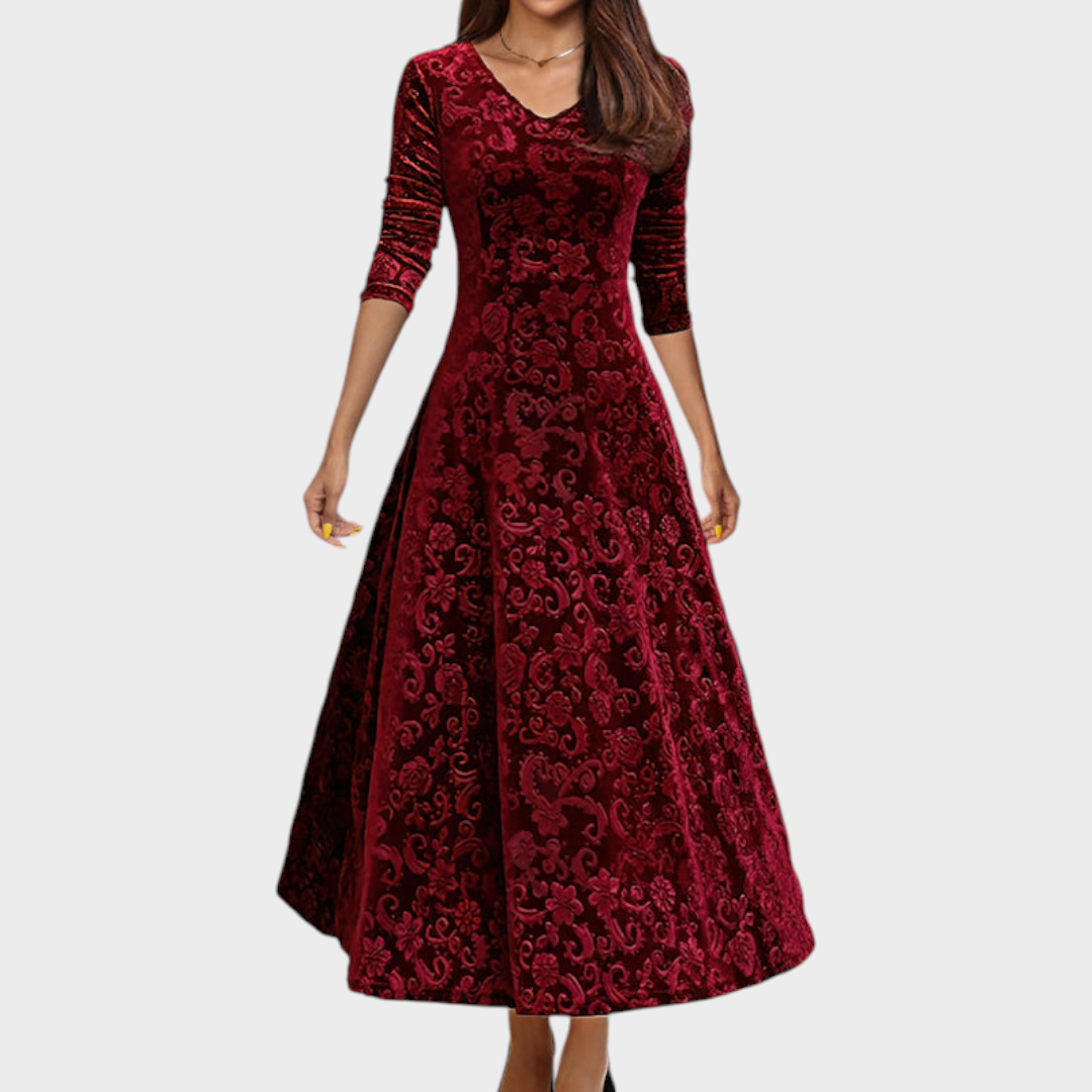 Katherine | Sophisticated Floral A-Line Maxi Christmas Dress