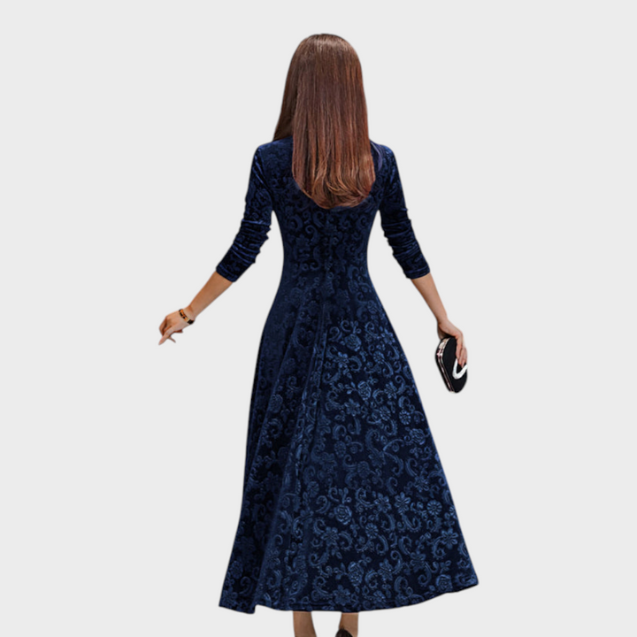 Katherine | Sophisticated Floral A-Line Maxi Christmas Dress