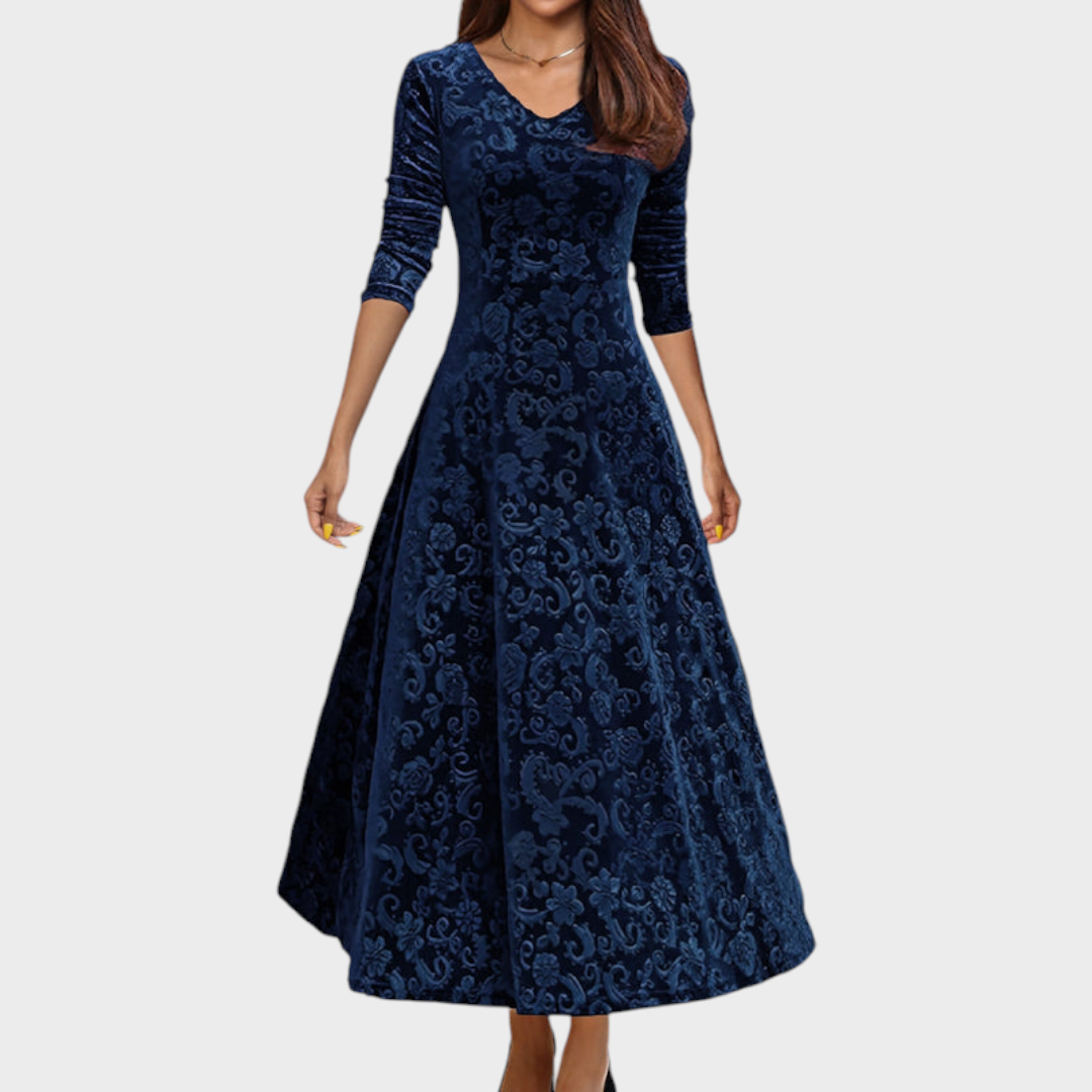 Katherine | Sophisticated Floral A-Line Maxi Christmas Dress