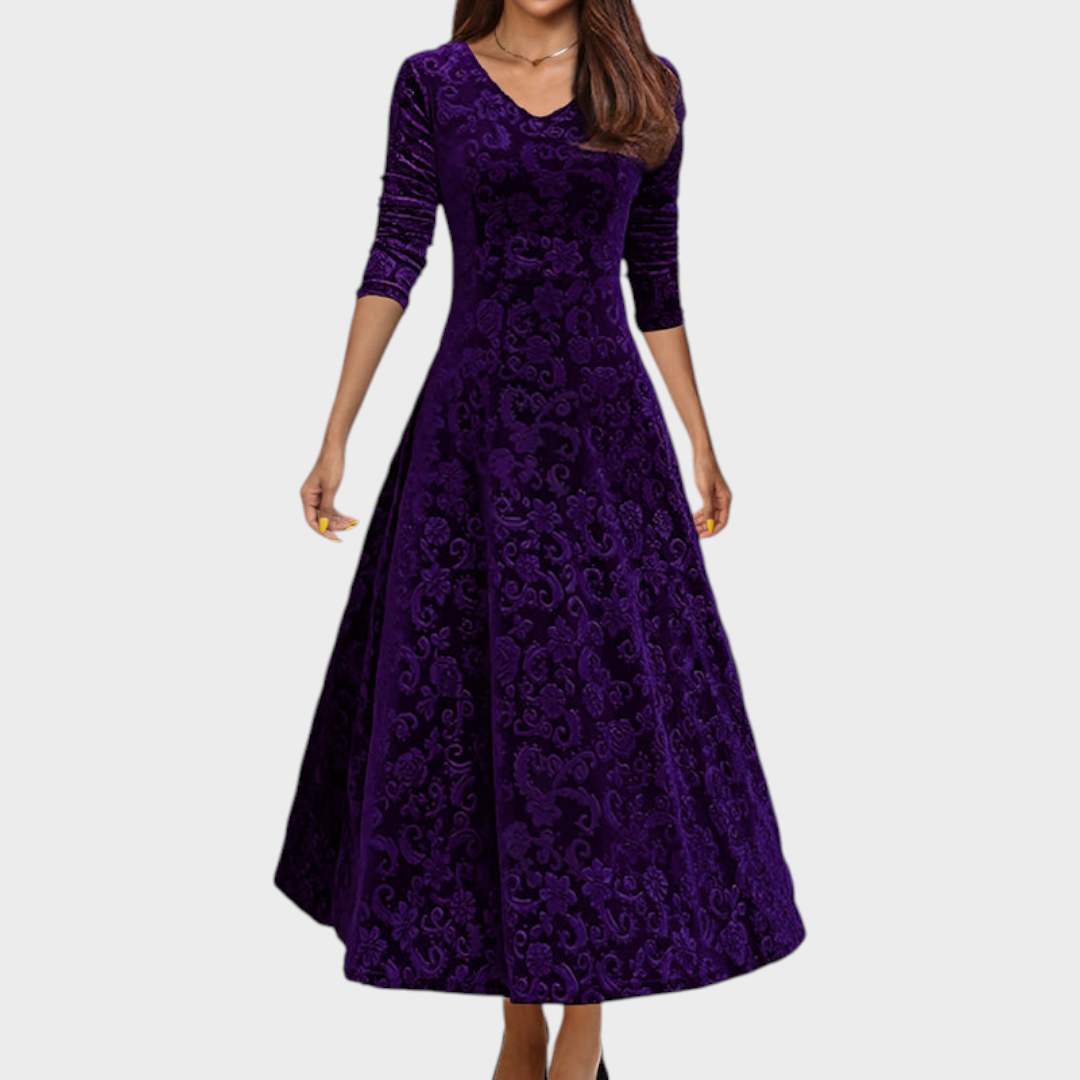 Katherine | Sophisticated Floral A-Line Maxi Christmas Dress