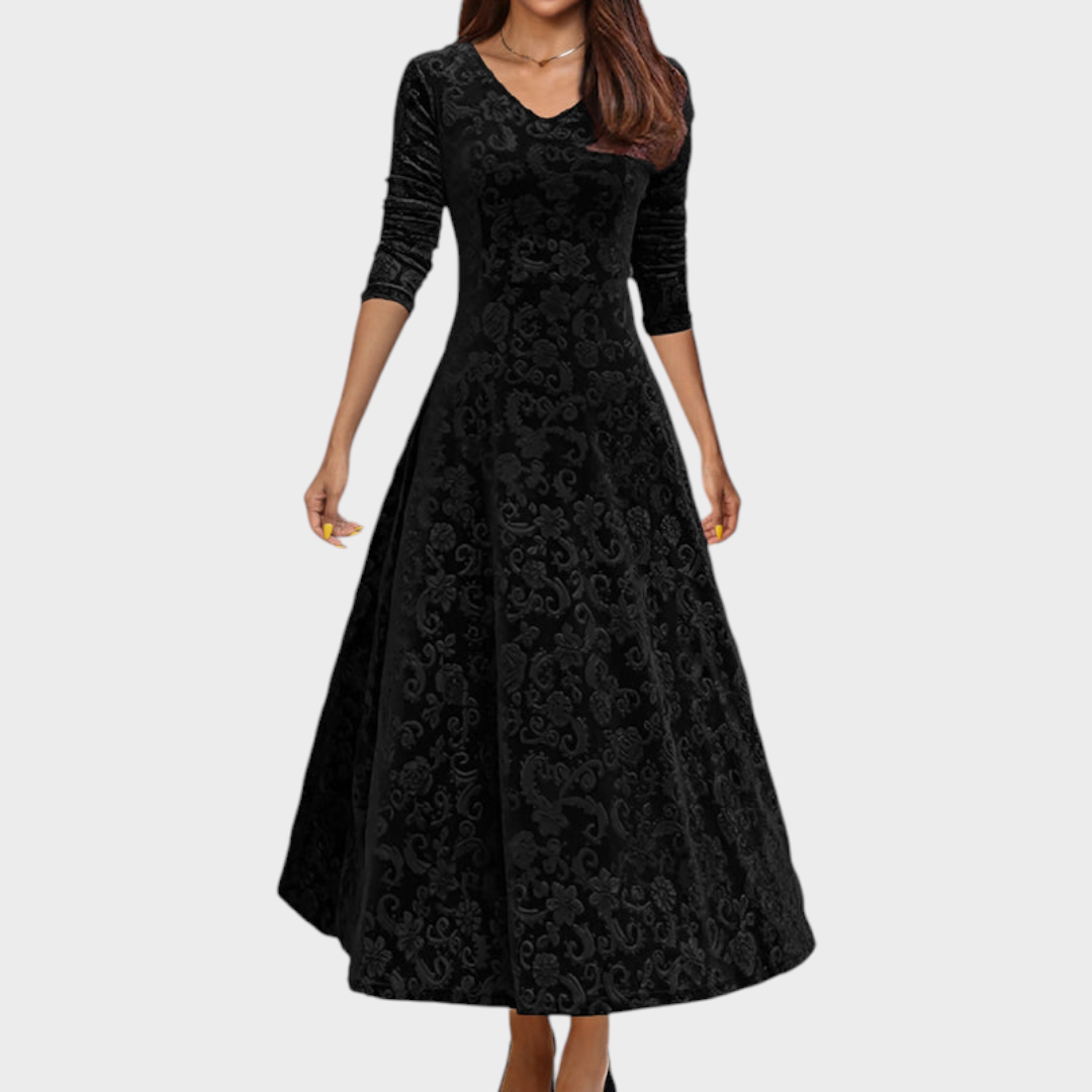 Katherine | Sophisticated Floral A-Line Maxi Christmas Dress