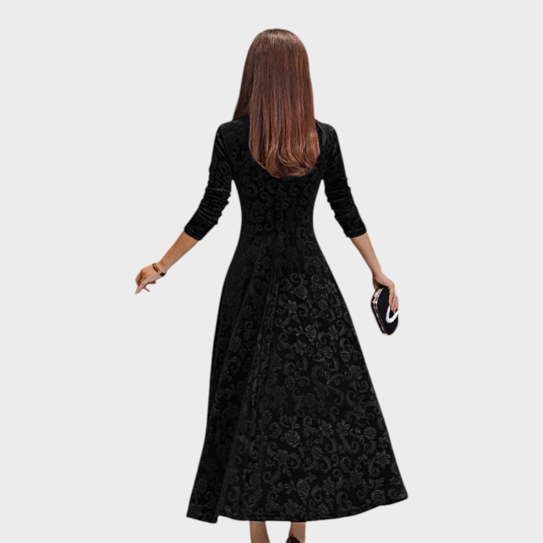 Katherine | Sophisticated Floral A-Line Maxi Christmas Dress
