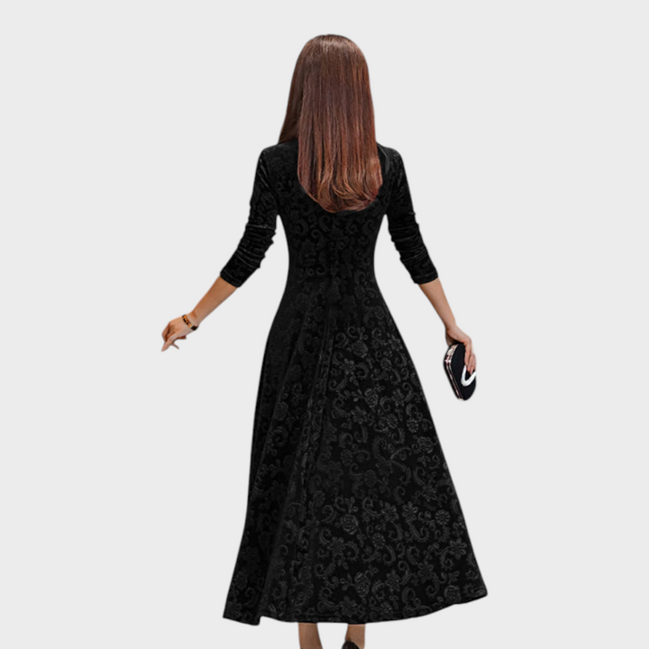 Katherine | Sophisticated Floral A-Line Maxi Christmas Dress