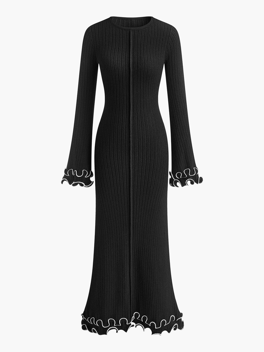 Kathleen | Cozy Ribbed Ruffle Long Sleeve Maxi Sweater Dress