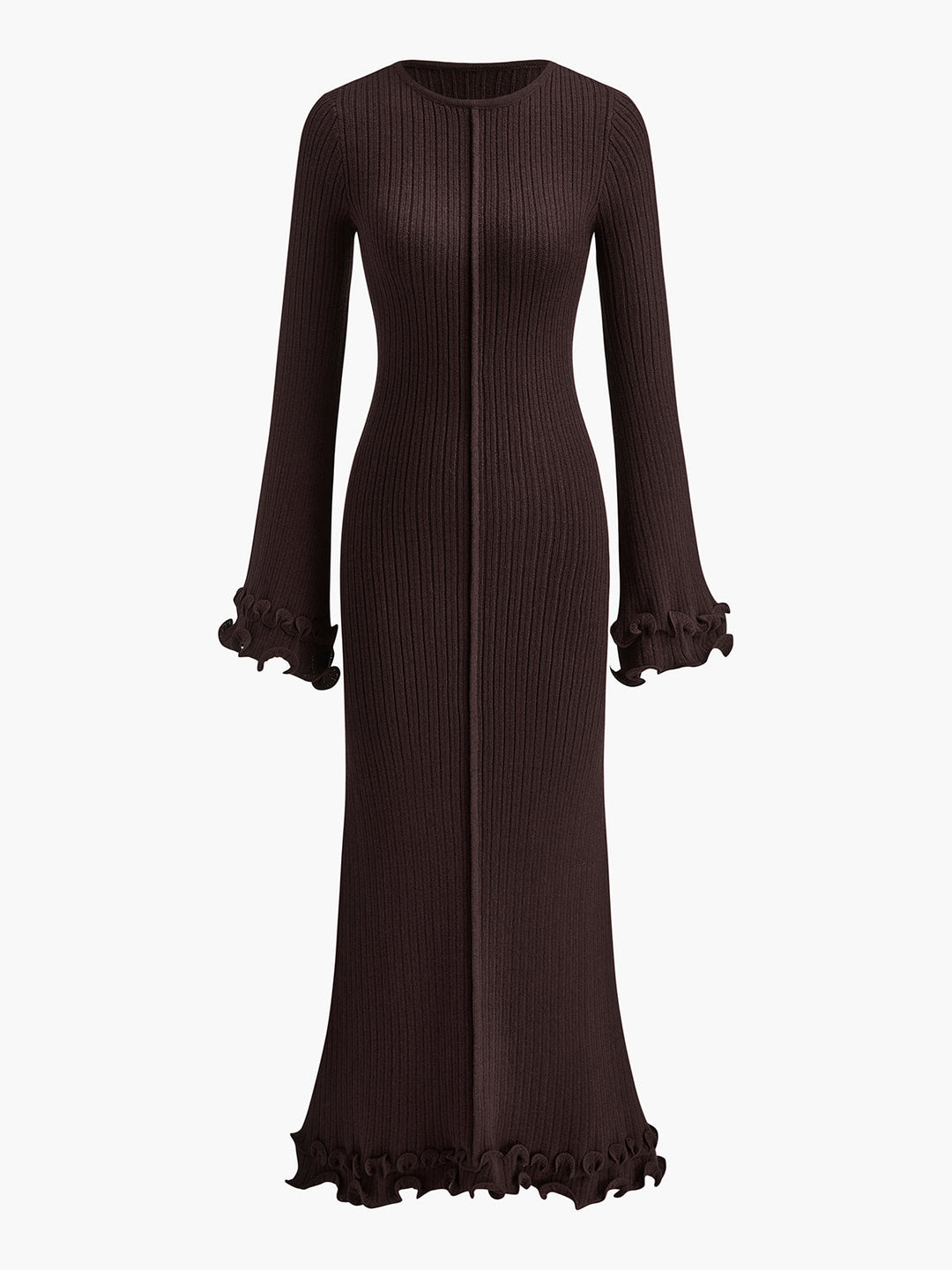 Kathleen | Cozy Ribbed Ruffle Long Sleeve Maxi Sweater Dress