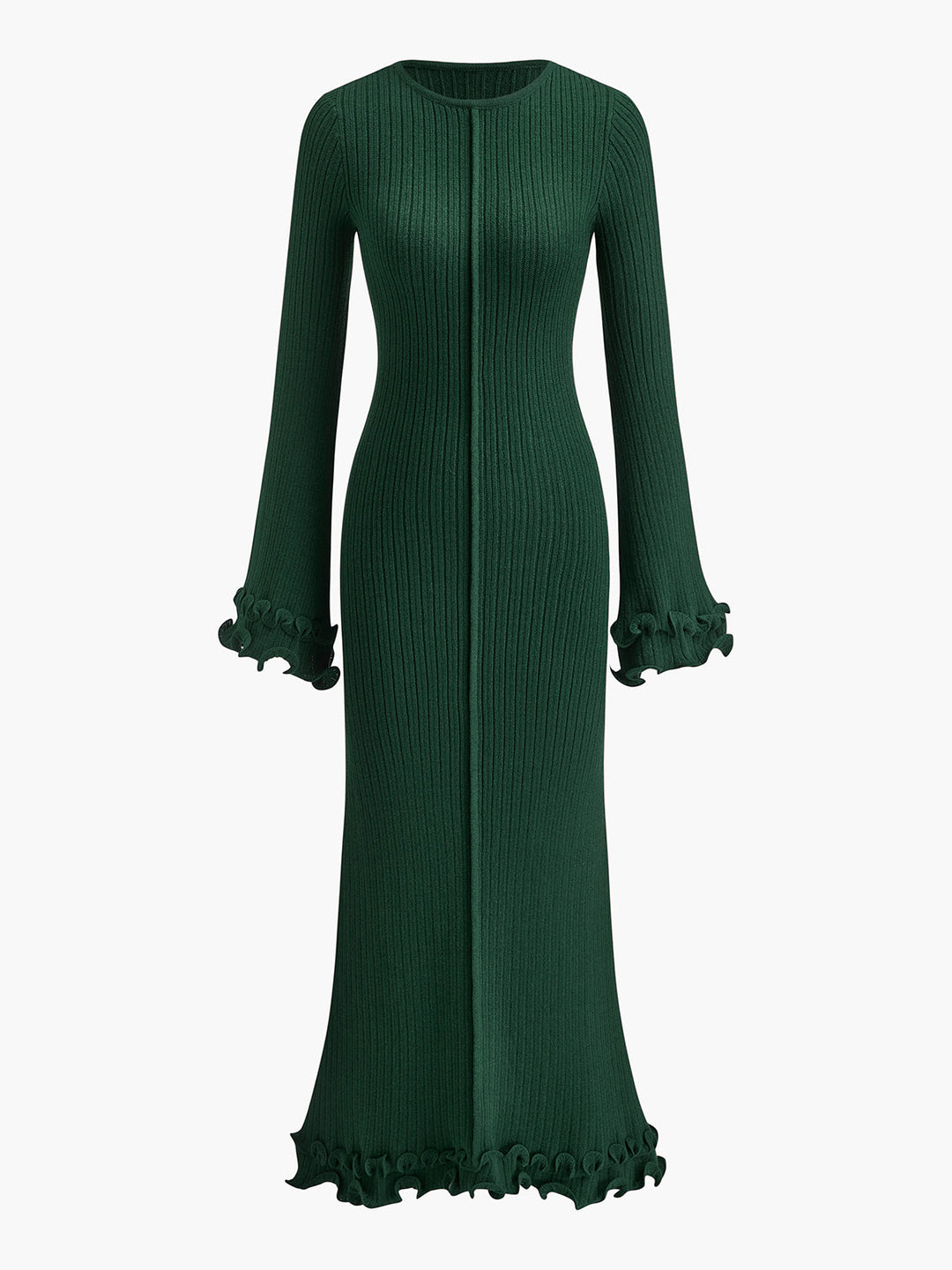 Kathleen | Cozy Ribbed Ruffle Long Sleeve Maxi Sweater Dress