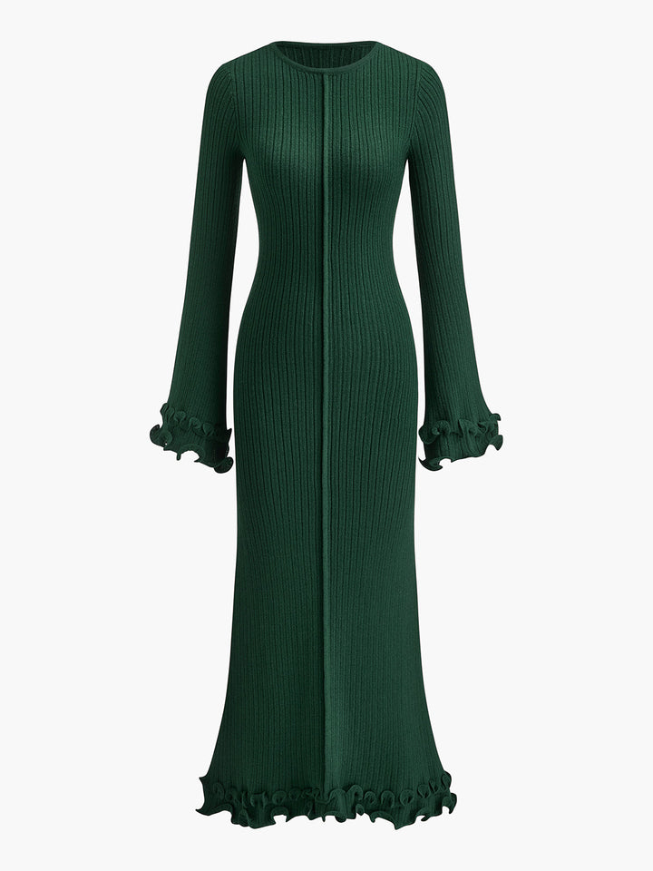 Kathleen | Cozy Ribbed Ruffle Long Sleeve Maxi Sweater Dress