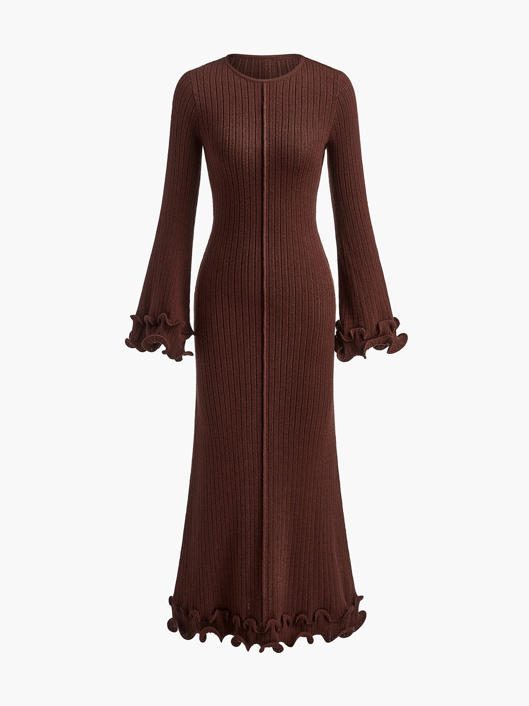 Kathleen | Cozy Ribbed Ruffle Long Sleeve Maxi Sweater Dress