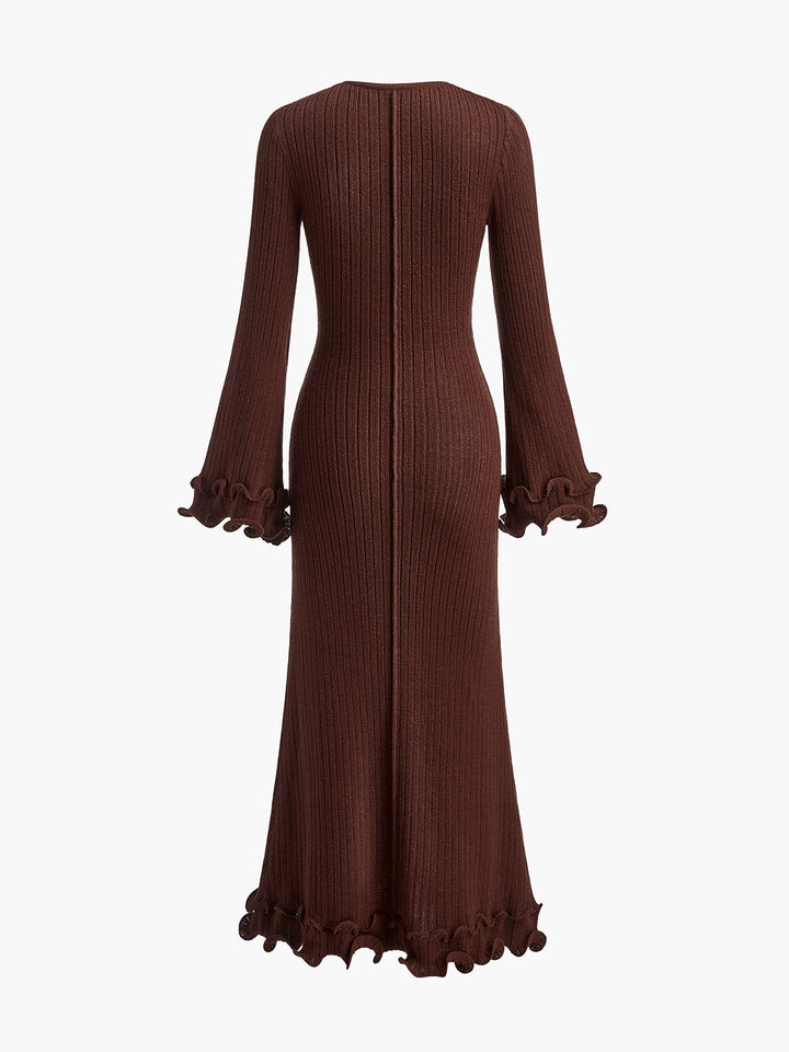 Kathleen | Cozy Ribbed Ruffle Long Sleeve Maxi Sweater Dress