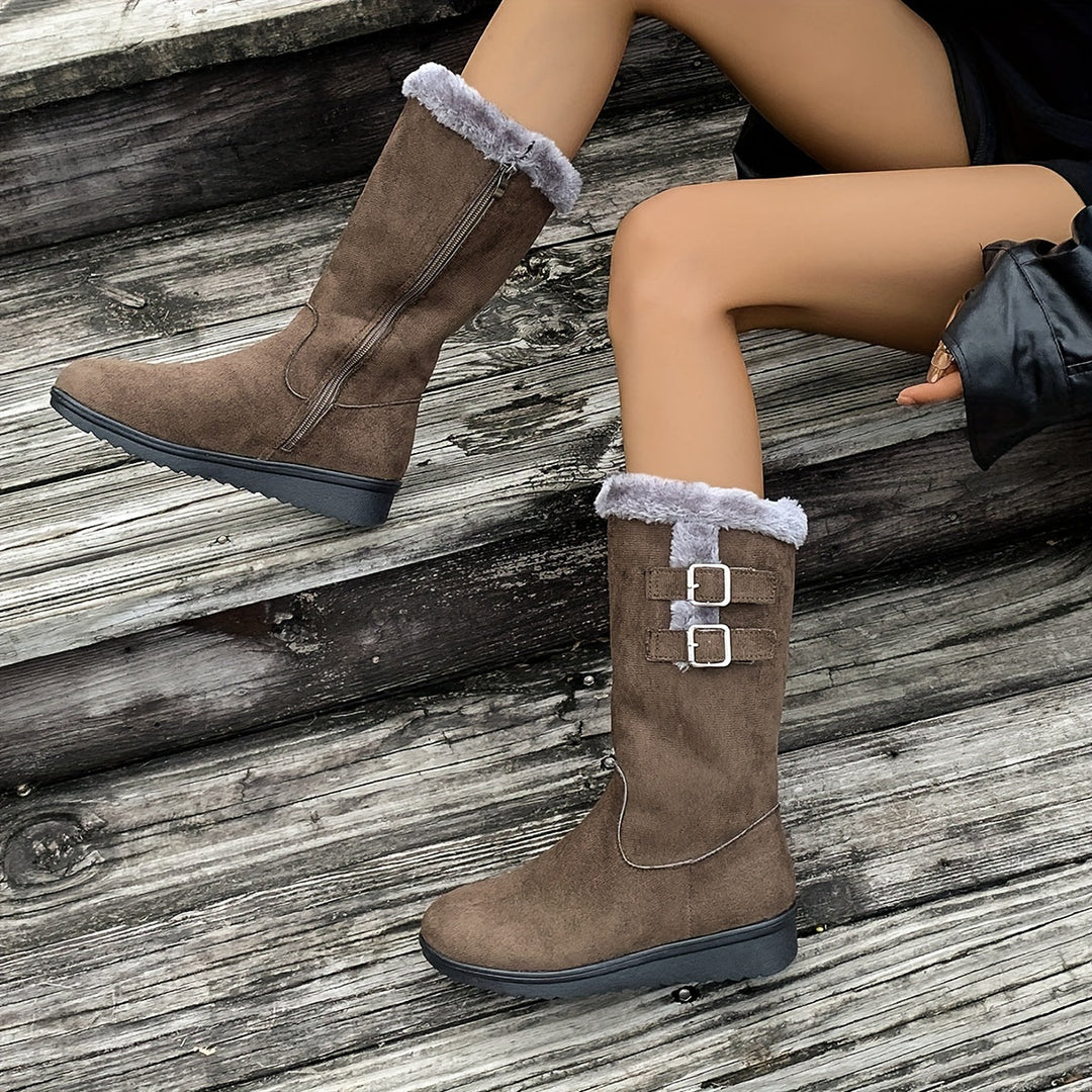 Kathleen | Cozy Tall Buckle Snow Boots Women