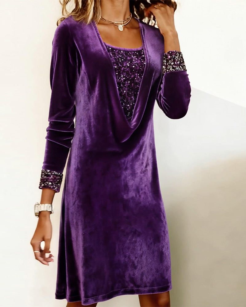 Kathleen | Sophisticated Long Sleeve Knee-Length Sequin Christmas Dress