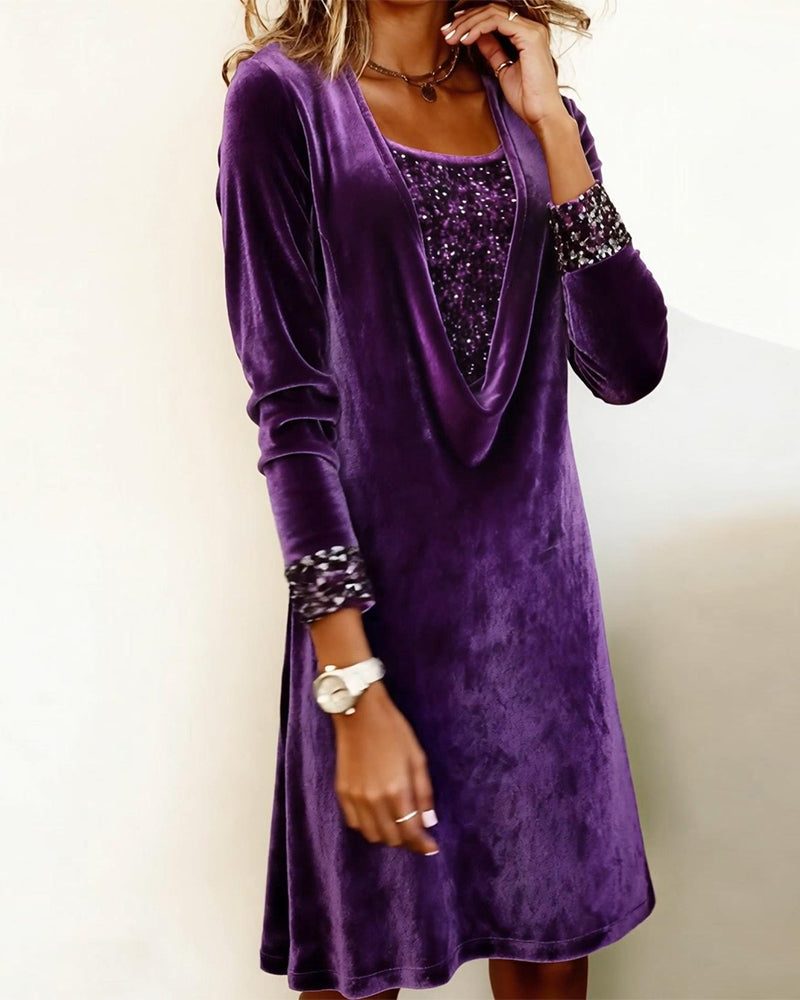 Kathleen | Sophisticated Long Sleeve Knee-Length Sequin Christmas Dress