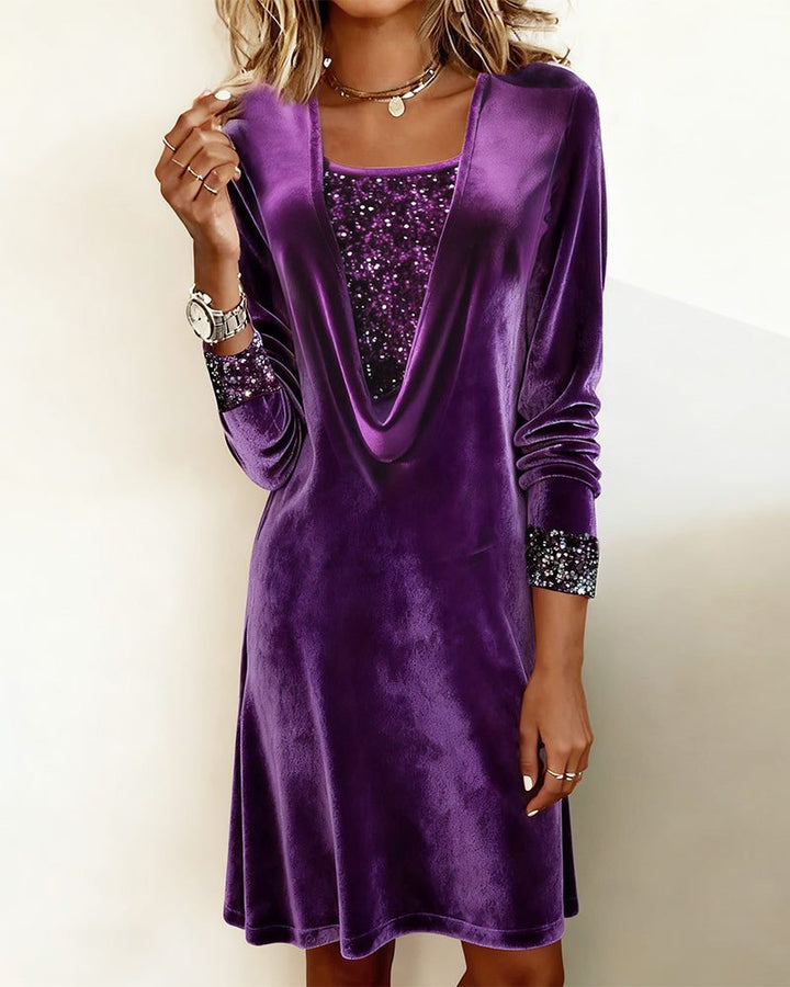 Kathleen | Sophisticated Long Sleeve Knee-Length Sequin Christmas Dress