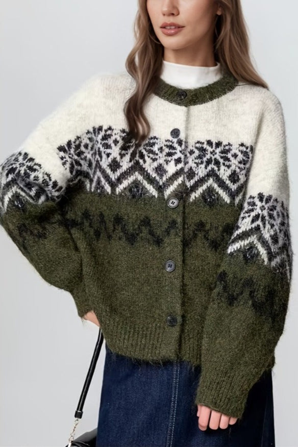 Kathryn | Snowflake Button Front Fair Isle Cardigan Womens