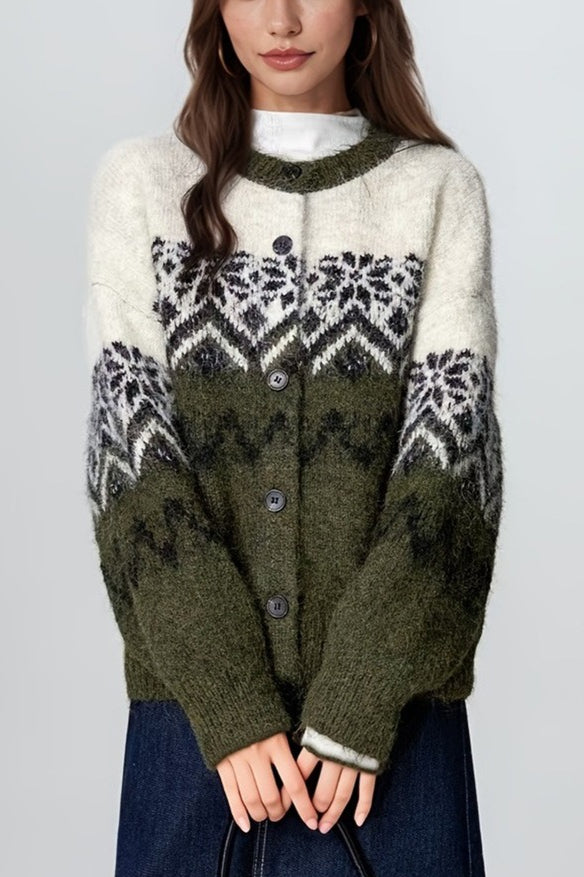 Kathryn | Snowflake Button Front Fair Isle Cardigan Womens