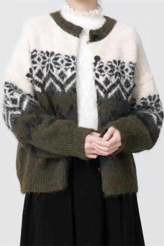 Kathryn | Snowflake Button Front Fair Isle Cardigan Womens