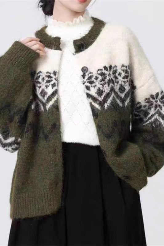 Kathryn | Snowflake Button Front Fair Isle Cardigan Womens