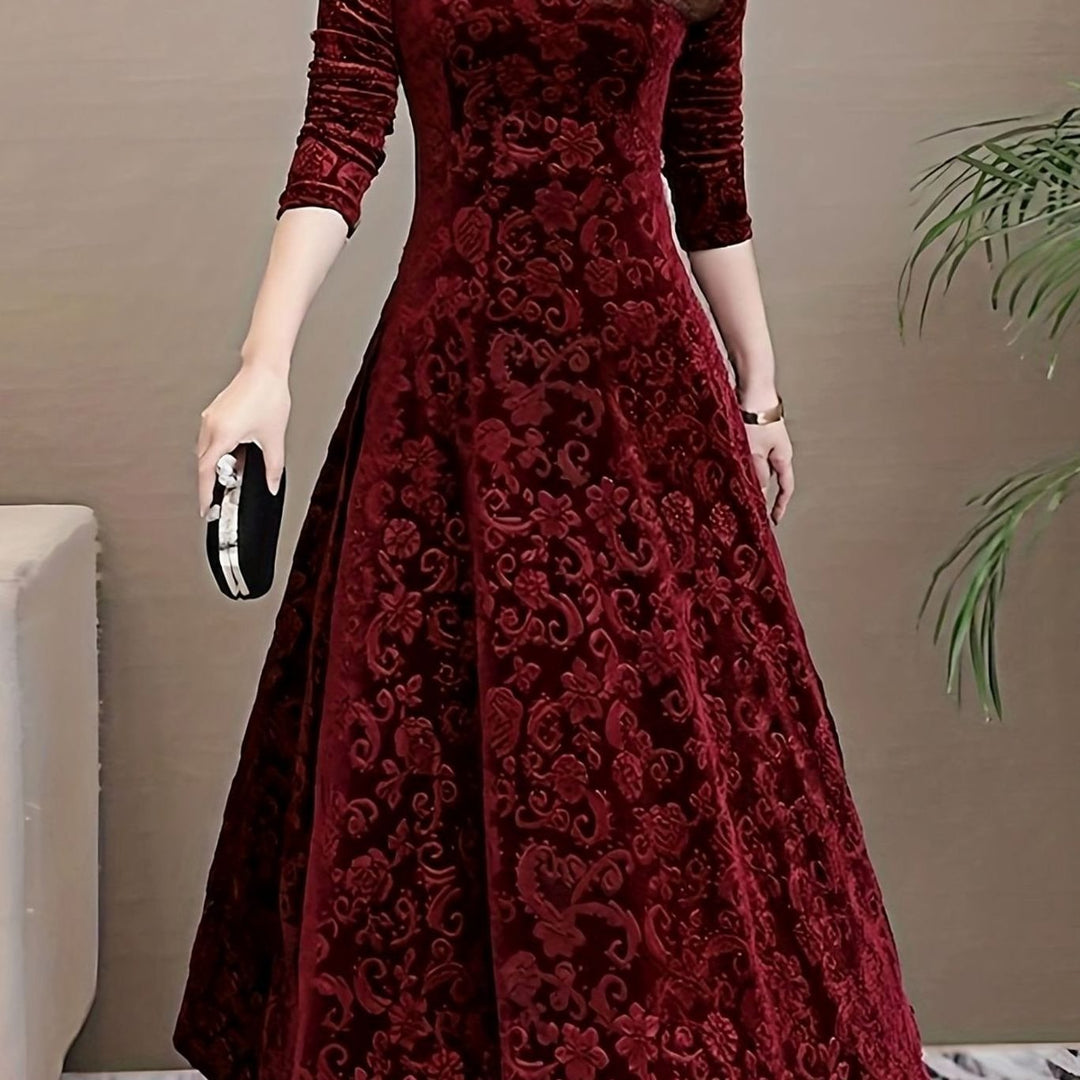Kathryn | Stylish Floral A-Line Maxi Christmas Dress
