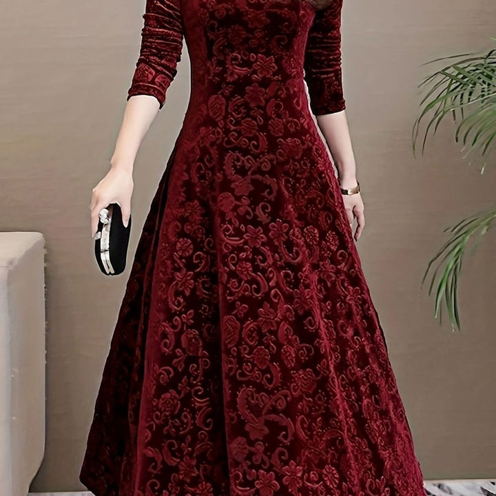 Kathryn | Stylish Floral A-Line Maxi Christmas Dress